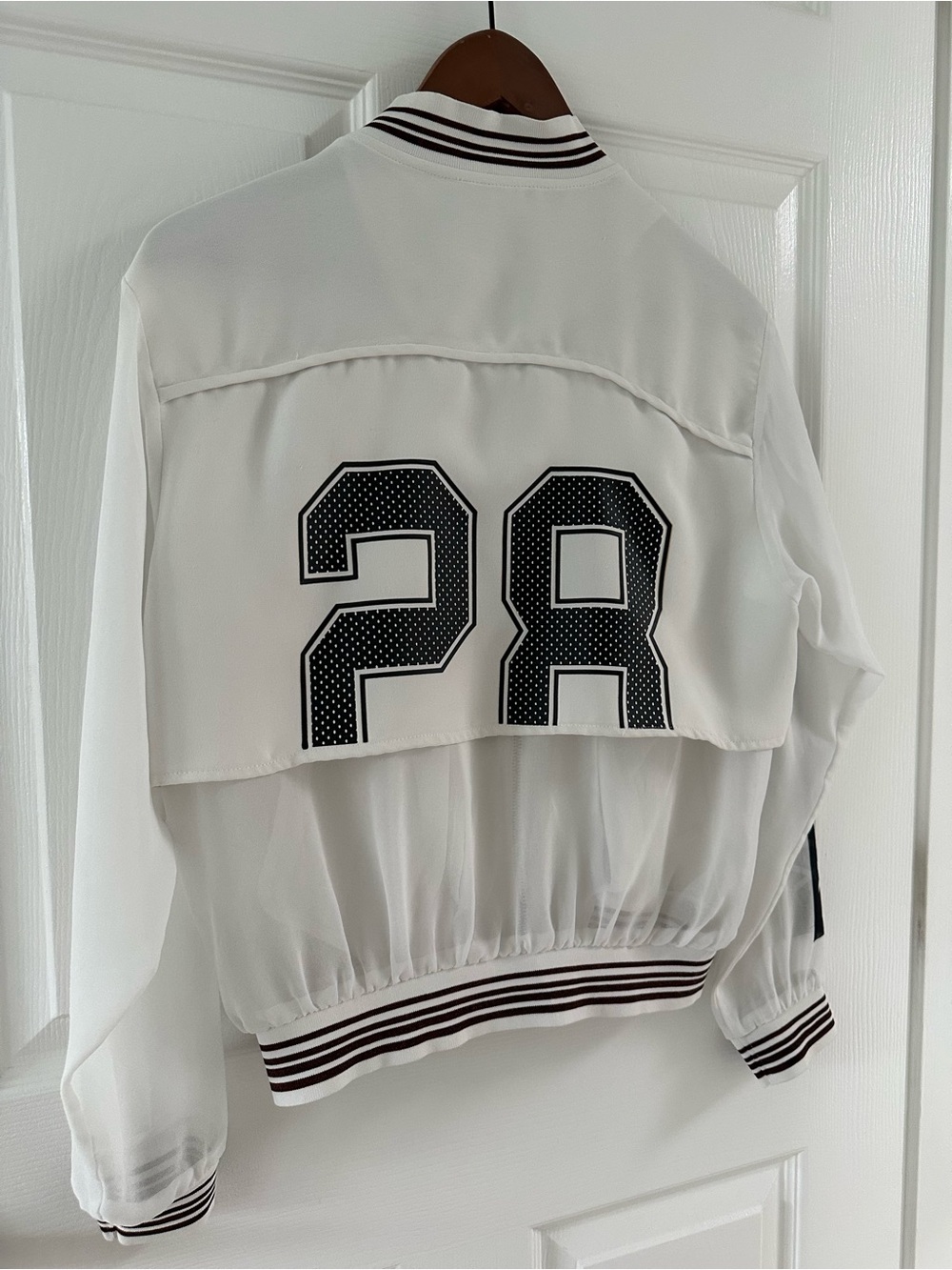 MO&Co. White Sheer Mesh Varsity Bomber Jacket Size Small